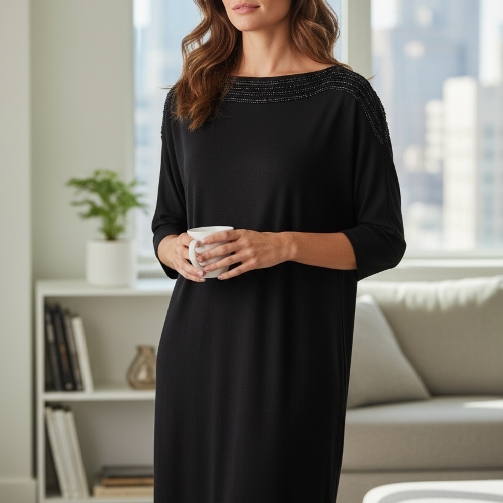 Massimo Dutti Black Long Sleeve Dress - Sophisticated Office Wear - Size M